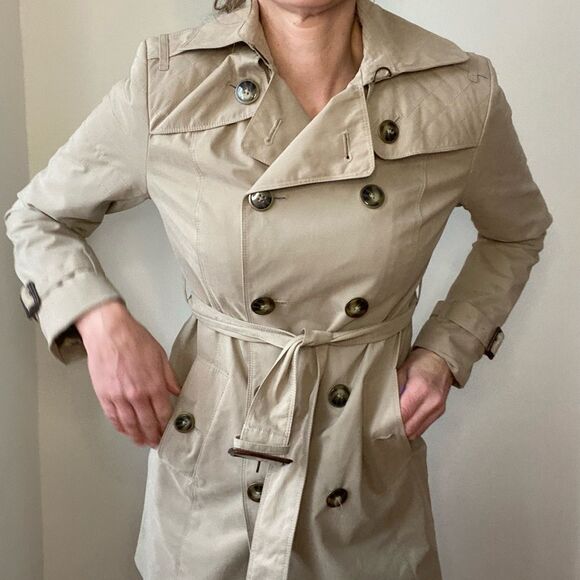 London Fog Quilted Flap Double Breasted Trench Coat - Picture 4 of 16